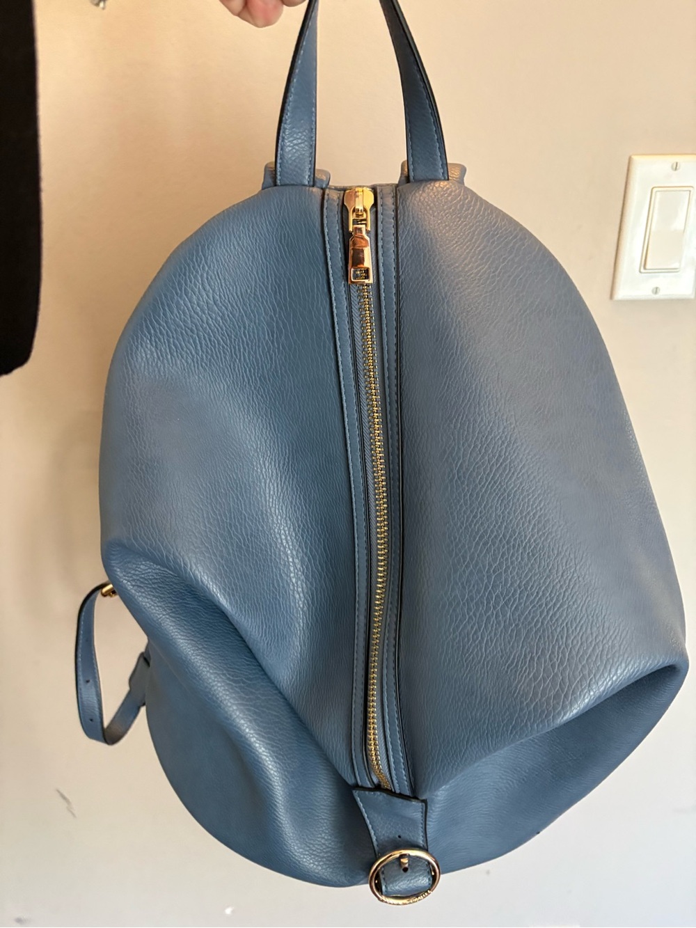 Poppy & Peonies Blue Leather Backpack with Gold Hardware